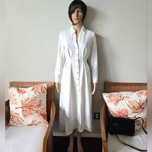 Zara White Button-Down Long Sleeve Midi Dress